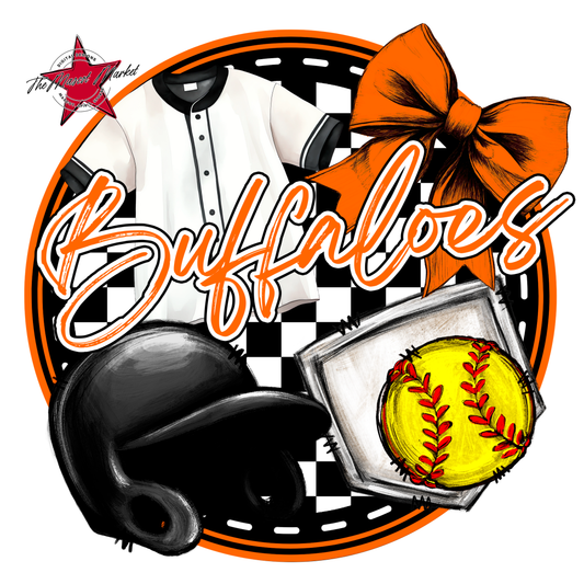 Buffaloes Circle Softball Design-Orange