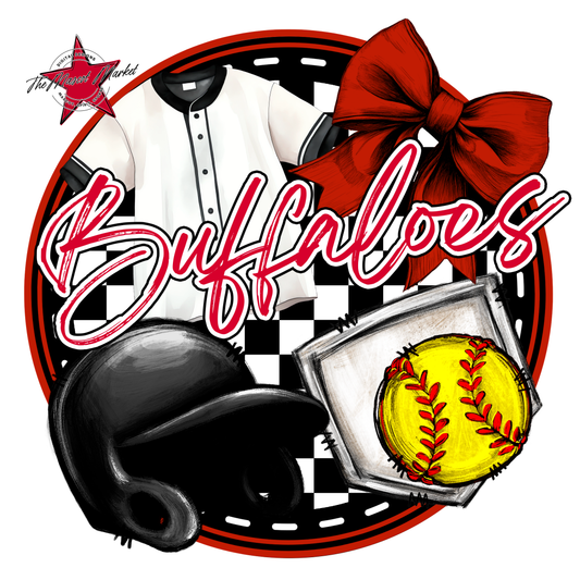 Buffaloes Circle Softball Design-Red
