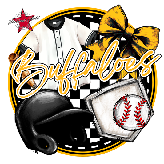 Buffaloes Circle Softball Design-Yellow