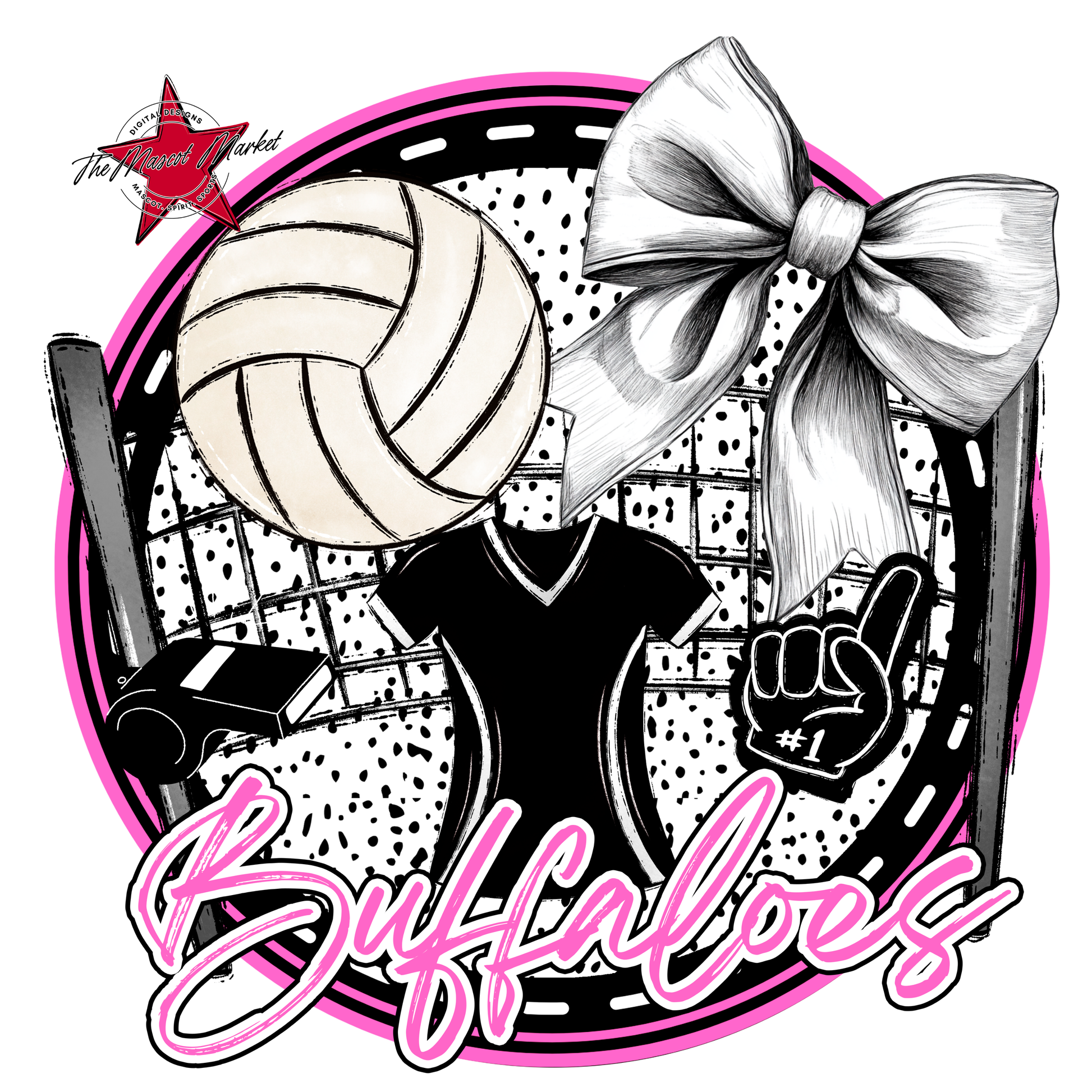 Buffaloes Circle Volleyball Design-Baby Pink
