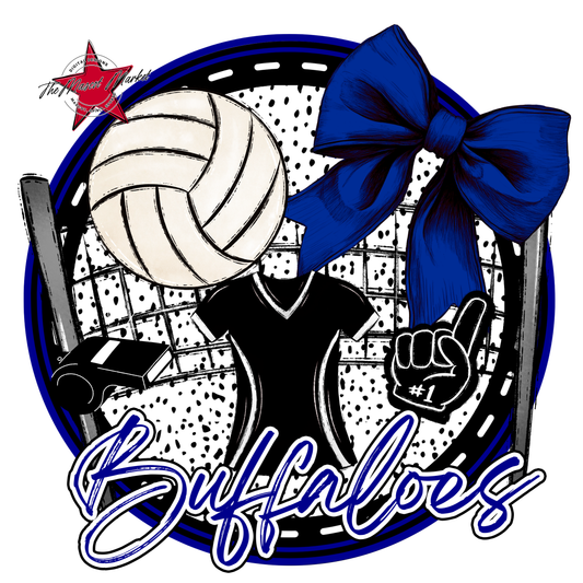 Buffaloes Circle Volleyball Design-Blue