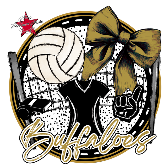 Buffaloes Circle Volleyball Design-Gold