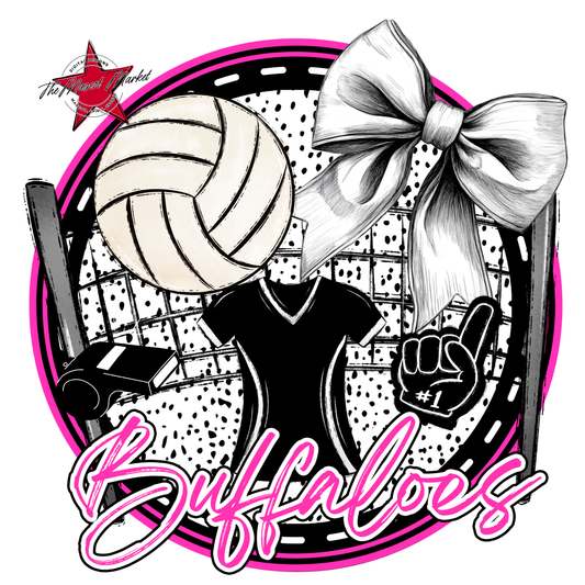 Buffaloes Circle Volleyball Design-Pink