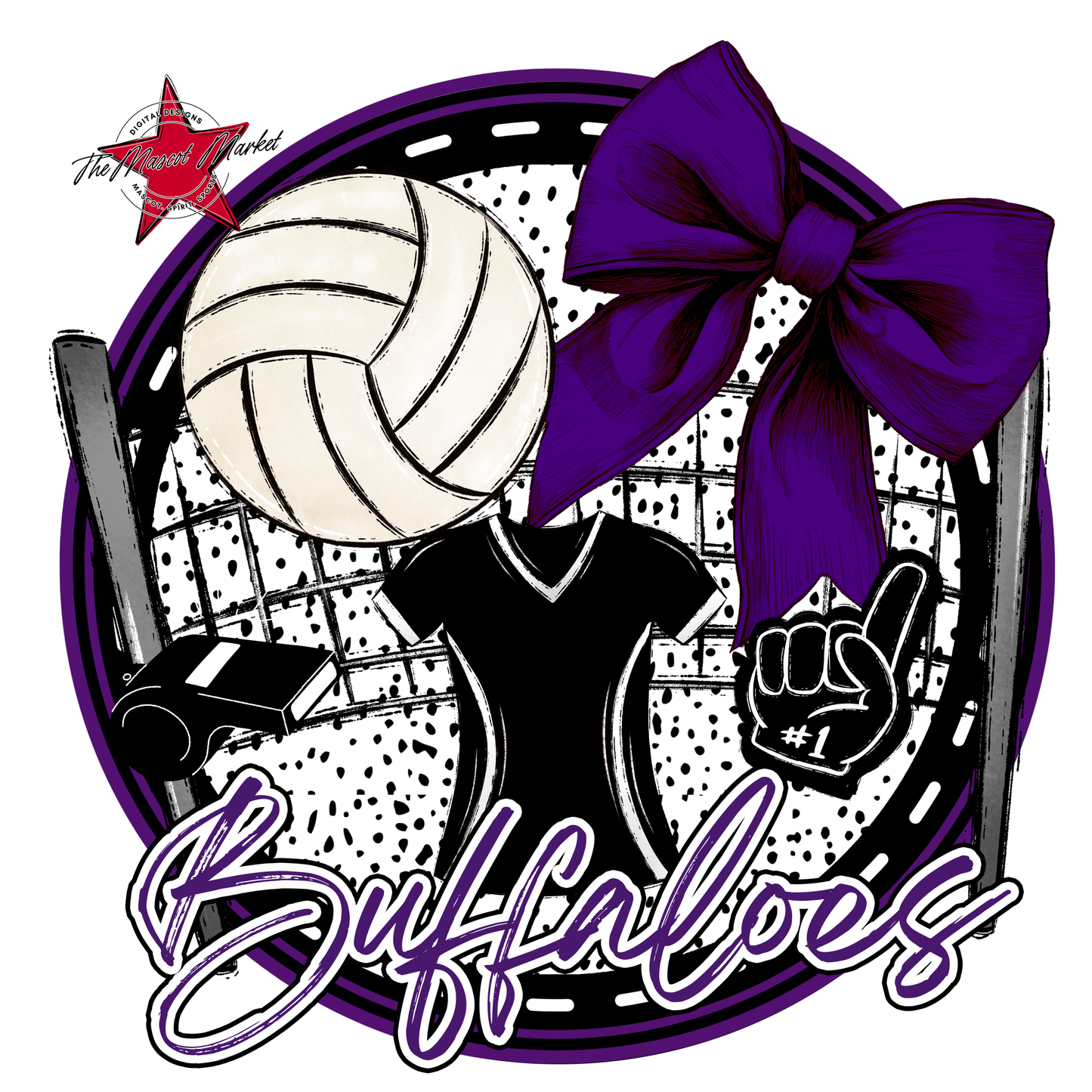 Buffaloes Circle Volleyball Design-Purple
