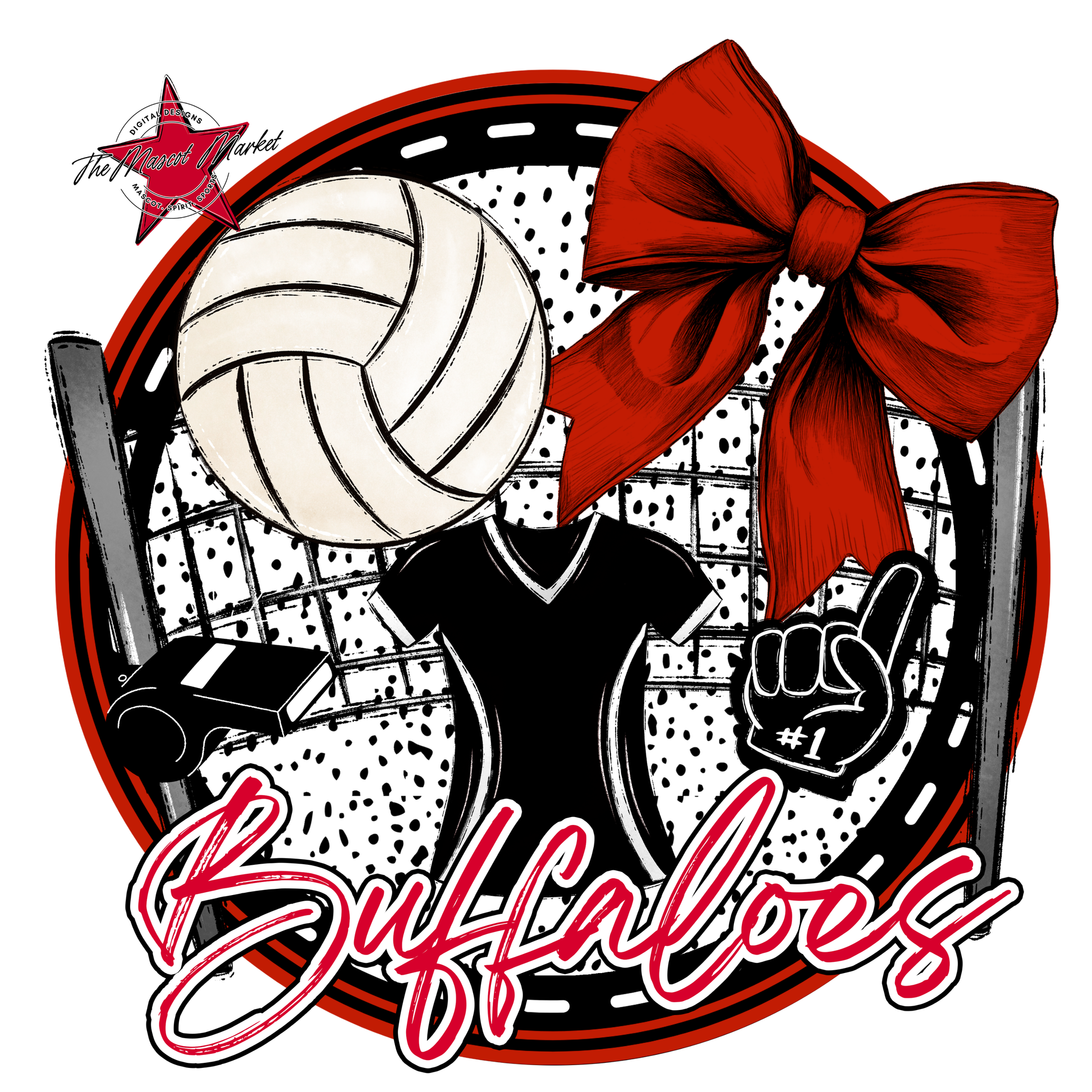 Buffaloes Circle Volleyball Design-Red
