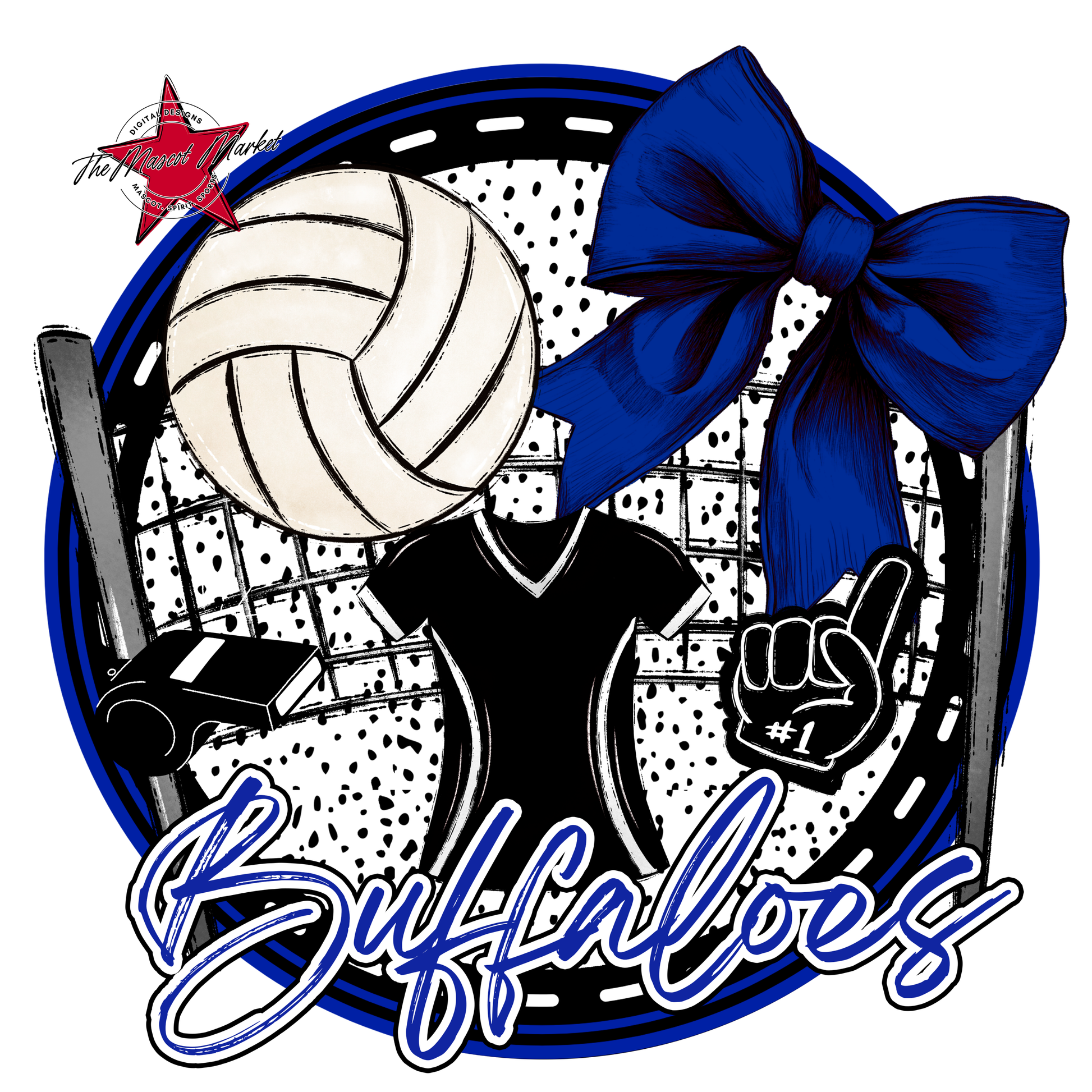 Buffaloes Circle Volleyball Design-Royal Blue