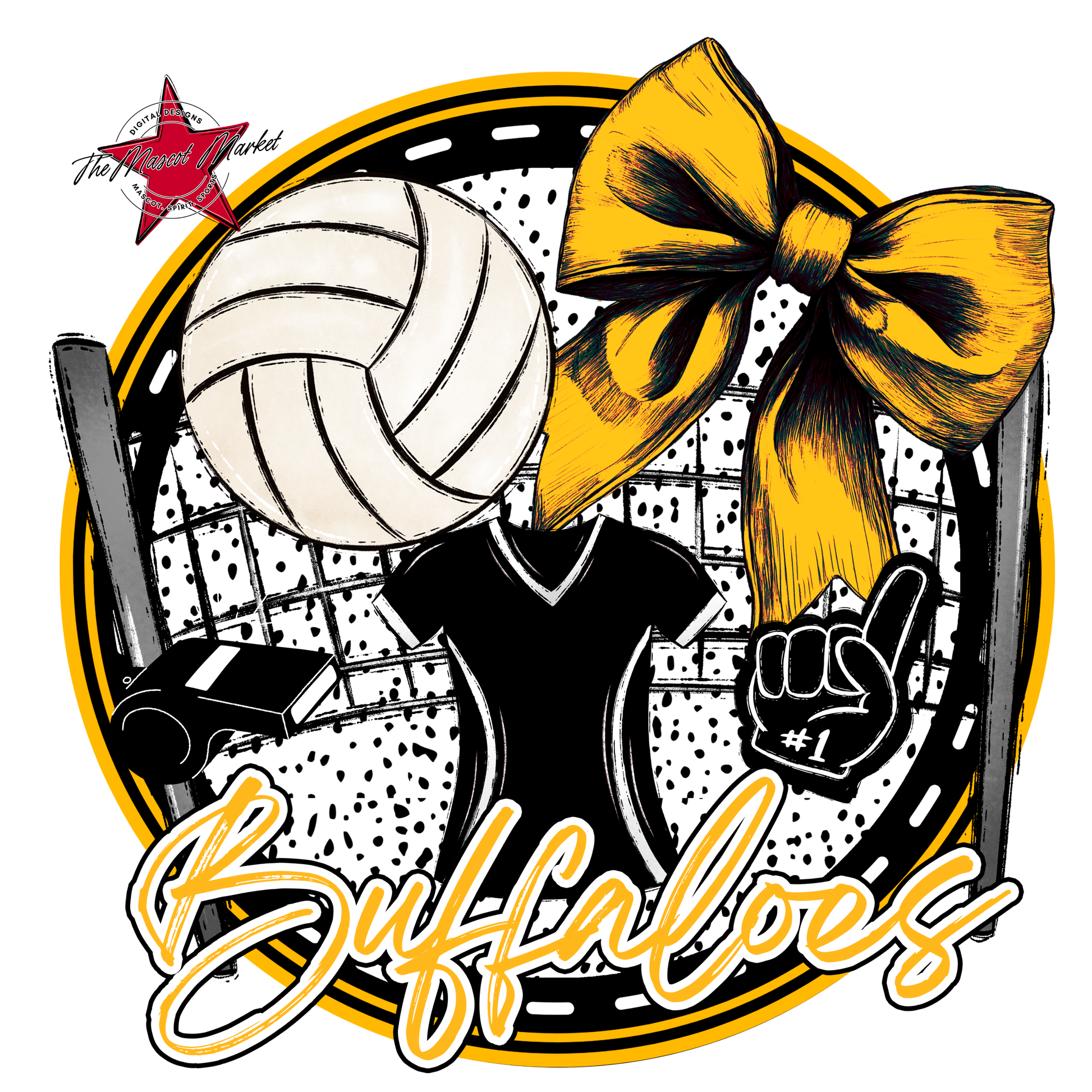 Buffaloes Circle Volleyball Design-Yellow