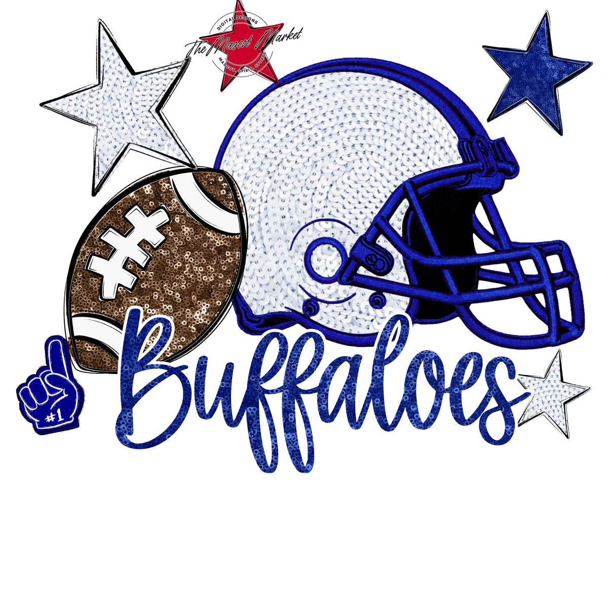 Buffaloes Football Embroidered Sequins Design-Blue