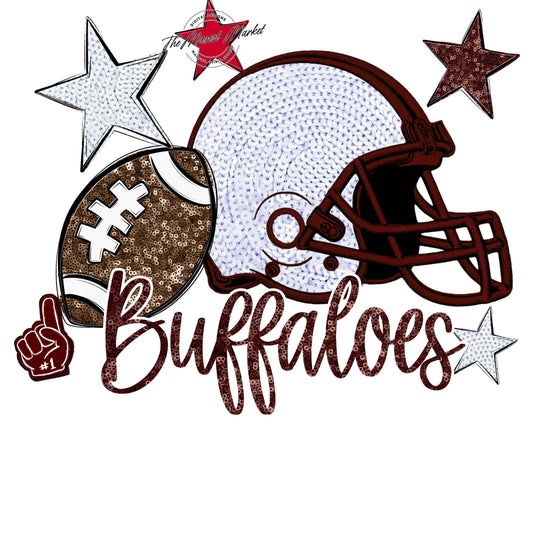 Buffaloes Football Embroidered Sequins Design-Maroon