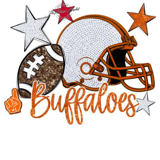 Buffaloes Football Embroidered Sequins Design-Orange