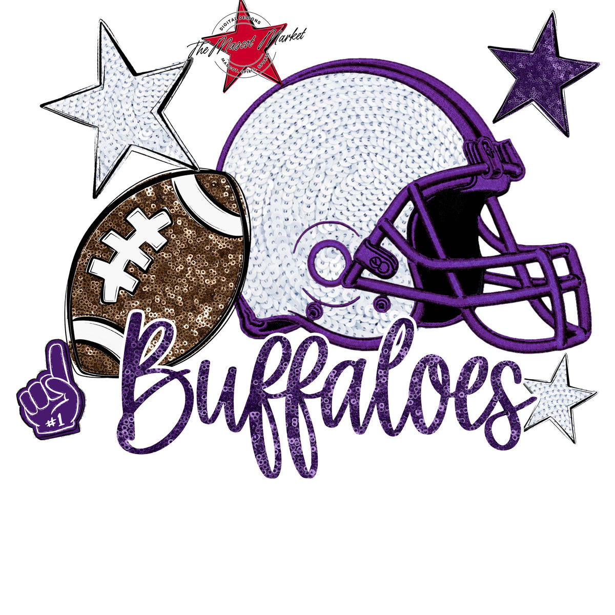 Buffaloes Football Embroidered Sequins Design-Purple