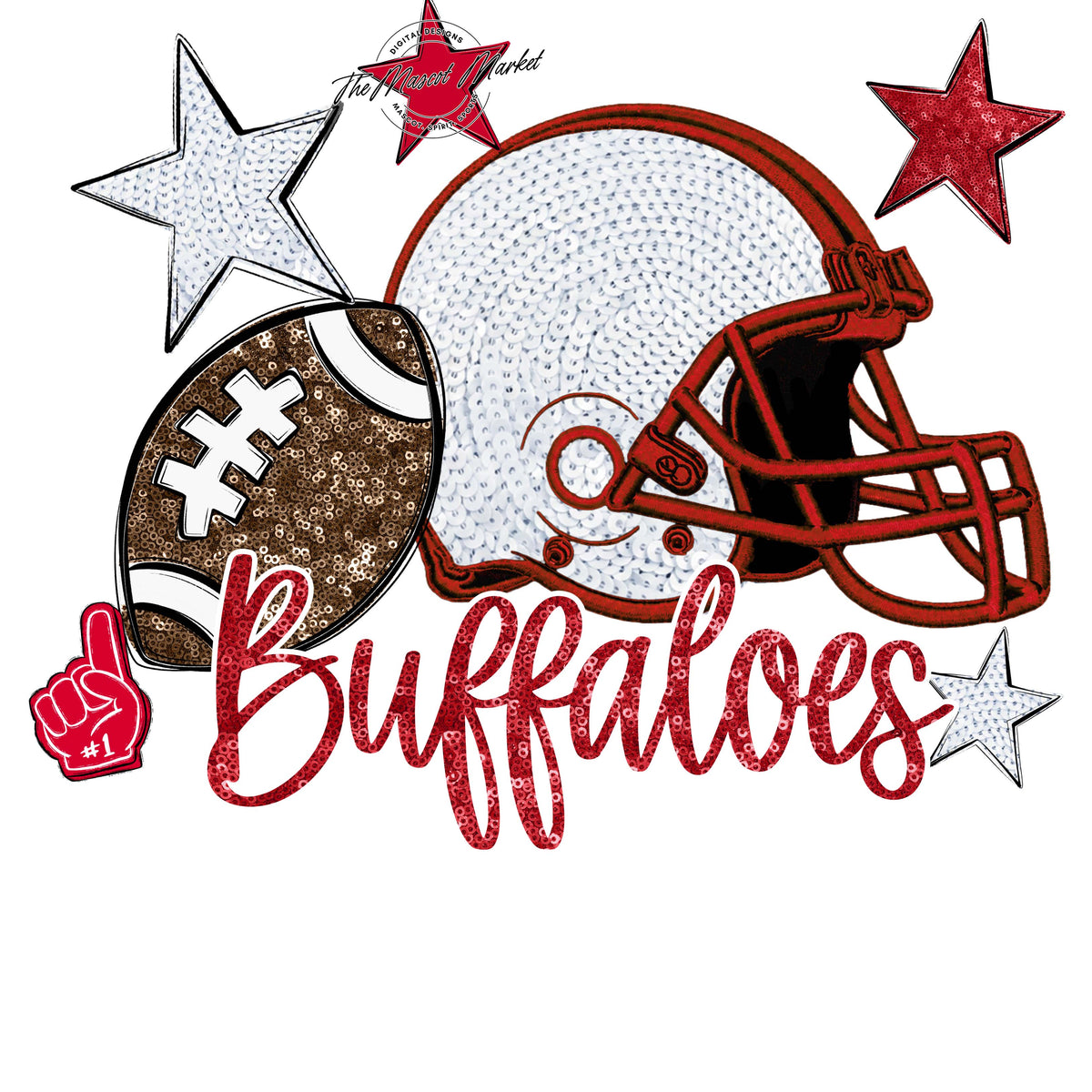 Buffaloes Football Embroidered Sequins Design-Red