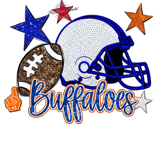 Buffaloes Football Embroidered Sequins Design-Royal Blue & Orange
