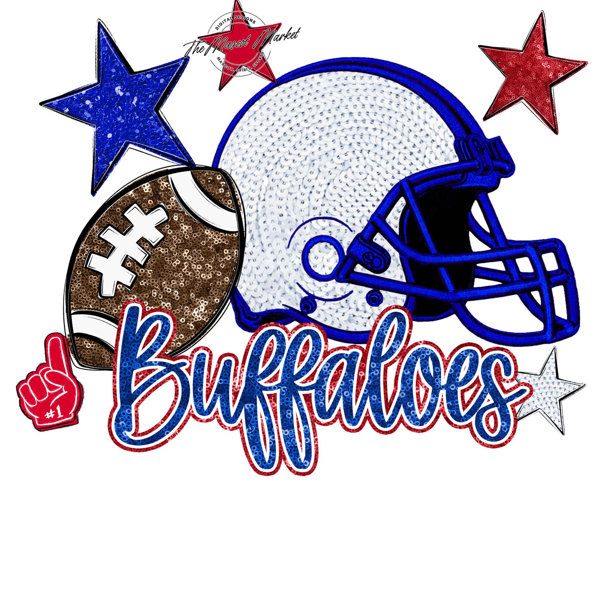 Buffaloes Football Embroidered Sequins Design-Royal Blue & Red