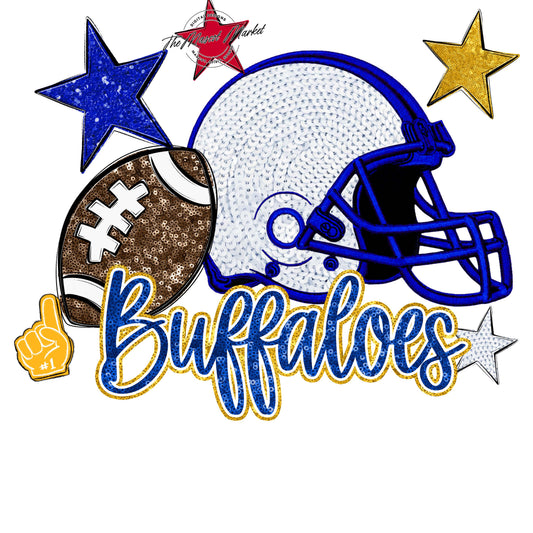Buffaloes Football Embroidered Sequins Design-Royal Blue & Yellow