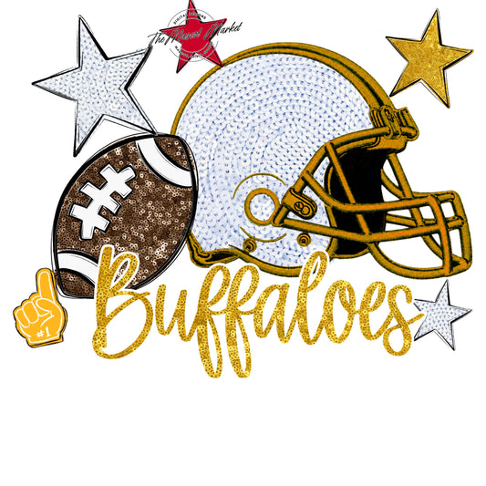 Buffaloes Football Embroidered Sequins Design-Yellow