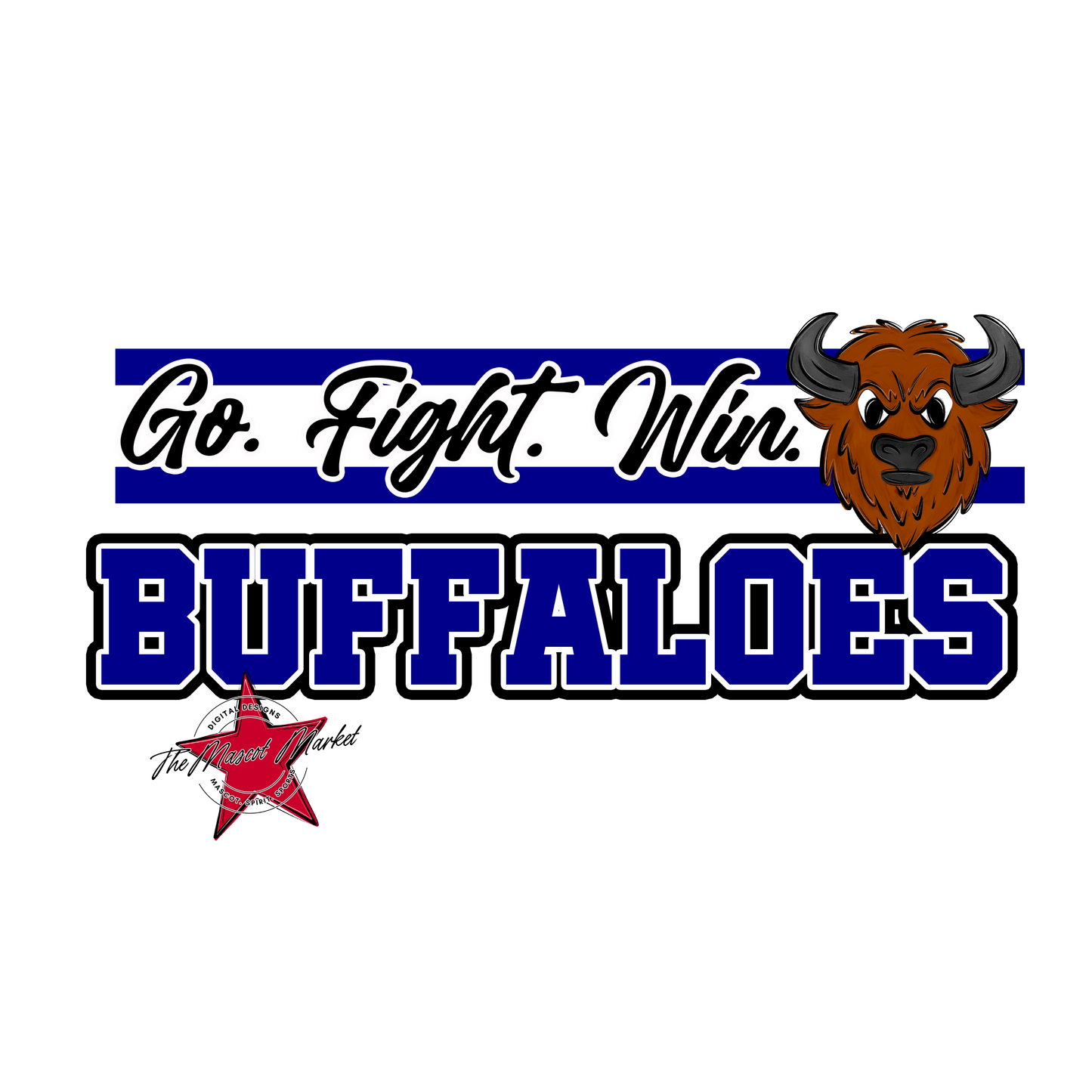 Buffaloes Go Fight Win Mascot Lines-Blue