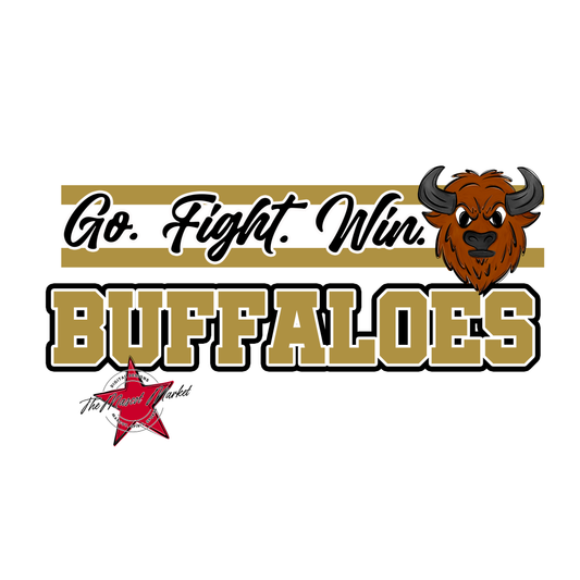 Buffaloes Go Fight Win Mascot Lines-Gold