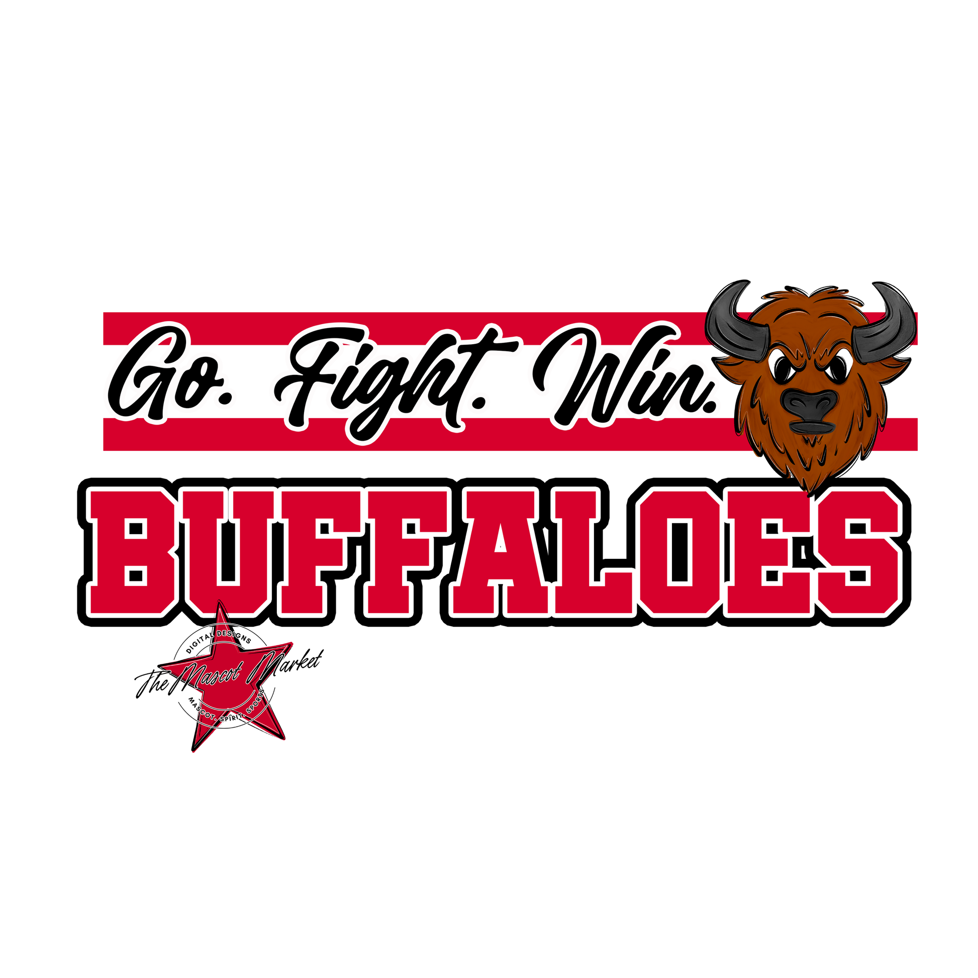 Buffaloes Go Fight Win Mascot Lines-Red