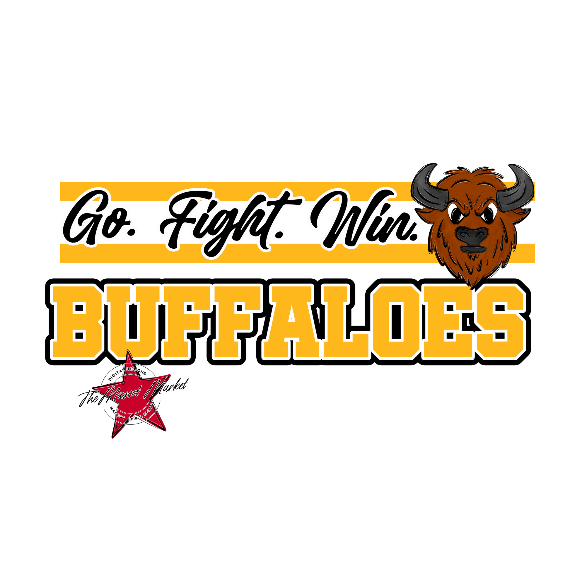 Buffaloes Go Fight Win Mascot Lines-Yellow