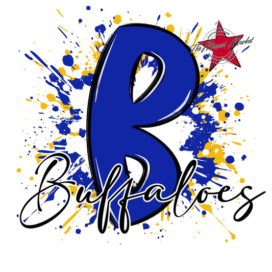 Buffaloes Mascot Splatter-Royal Blue & Yellow