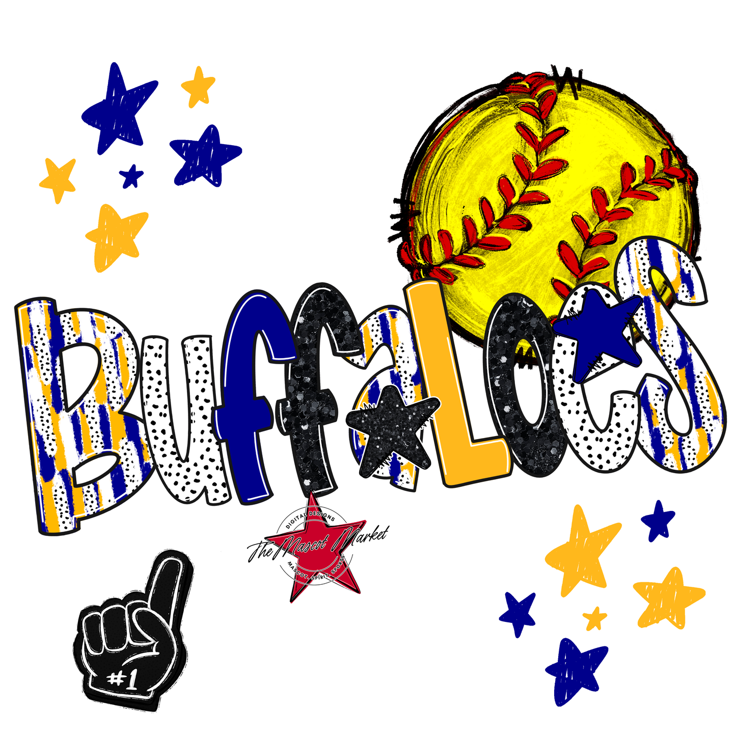 Buffaloes Softball Scrape-Blue-Yellow