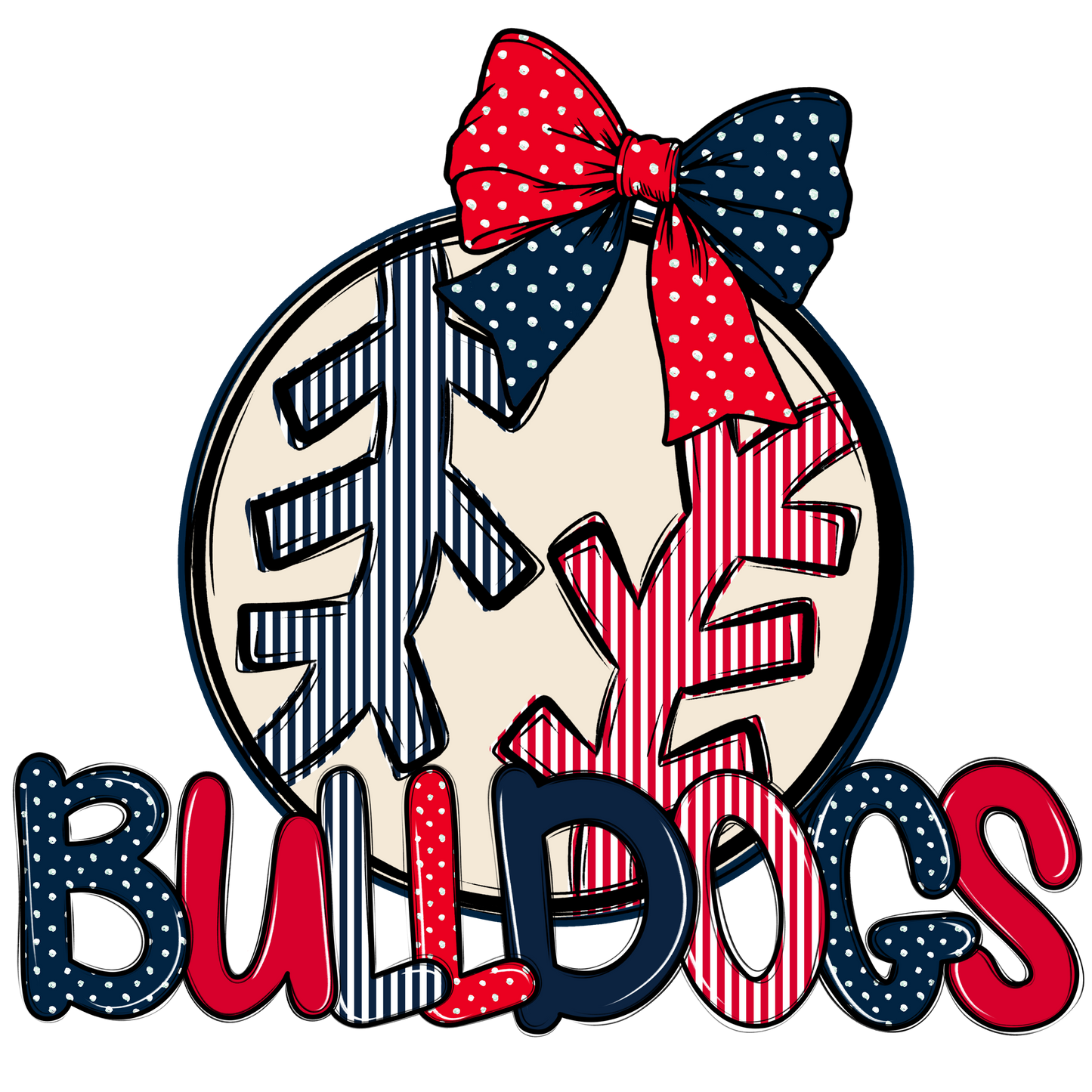 Bulldogs Baseball-Softball Spirit Design-Navy & Red
