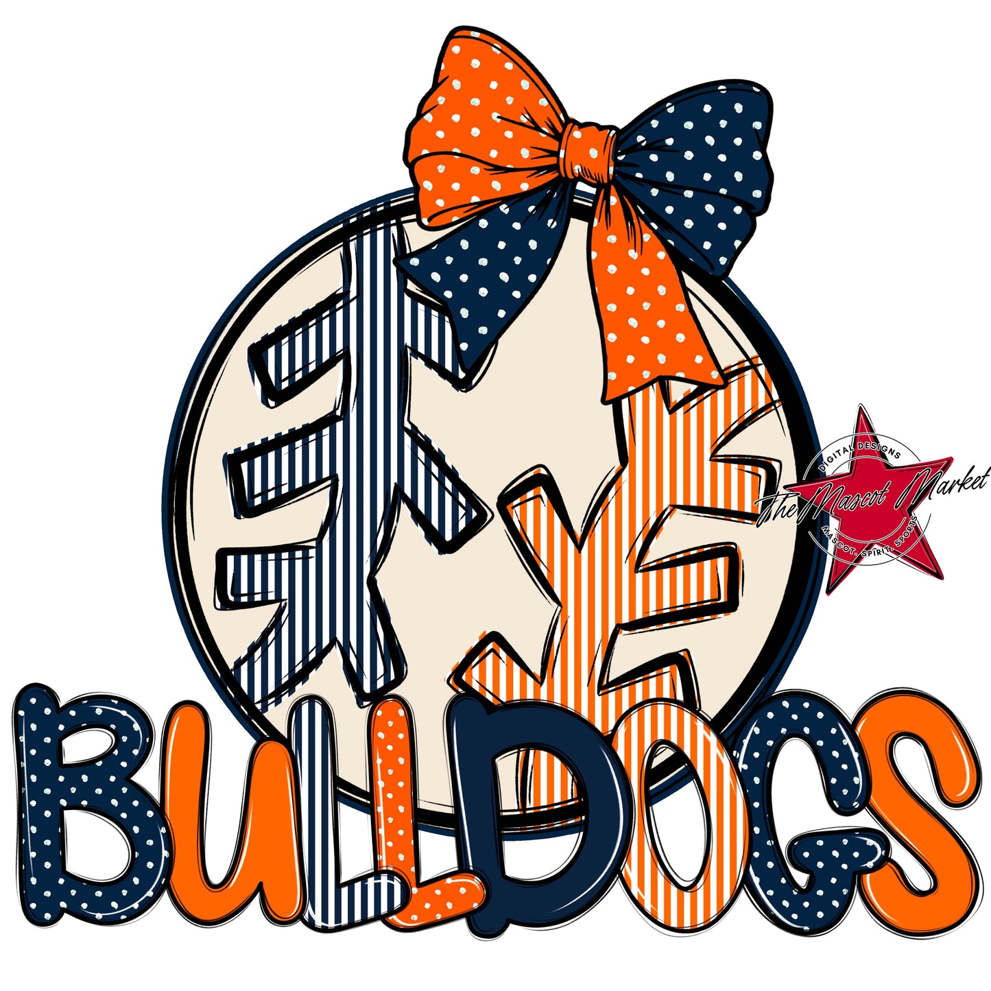 Bulldogs Baseball-Softball Spirit Design-Navy & Orange