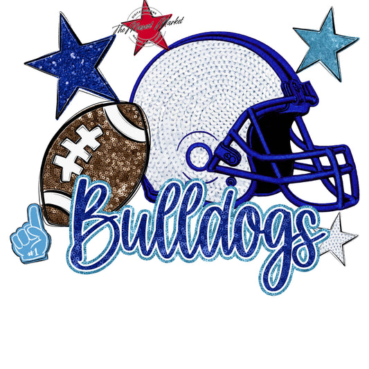 Bulldogs Football Embroidered Sequins Design-Blue & Carolina Blue