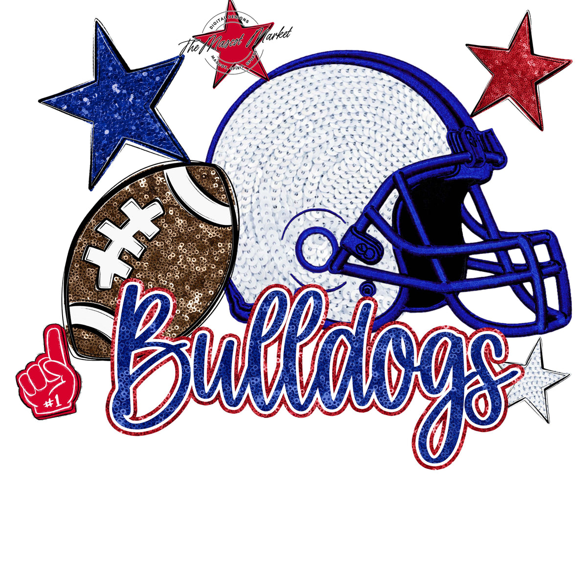 Bulldogs Football Embroidered Sequins Design-Blue & Red