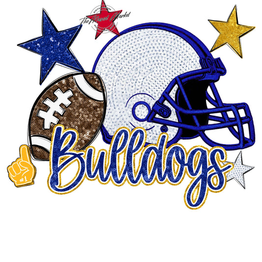 Bulldogs Football Embroidered Sequins Design-Blue & Yellow