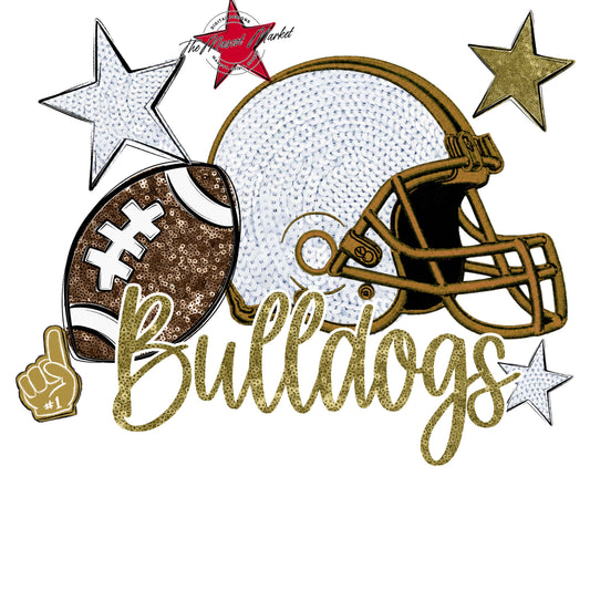 Bulldogs Football Embroidered Sequins Design-Gold