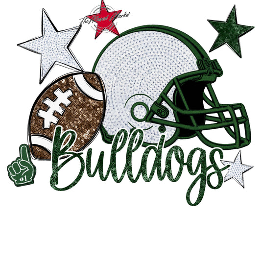 Bulldogs Football Embroidered Sequins Design-Green