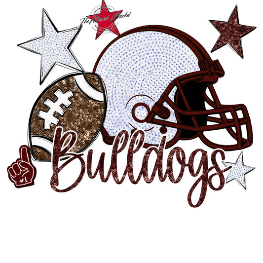 Bulldogs Football Embroidered Sequins Design-Maroon