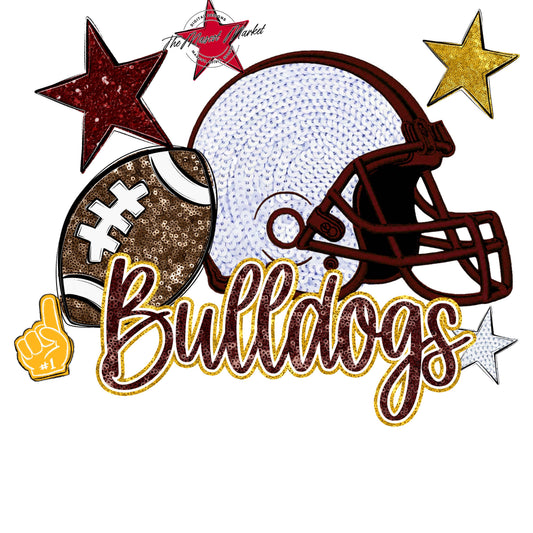 Bulldogs Football Embroidered Sequins Design-Maroon & Yellow
