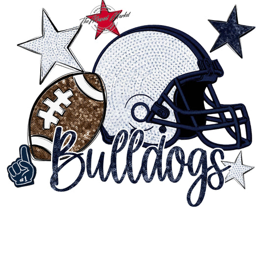 Bulldogs Football Embroidered Sequins Design-Navy