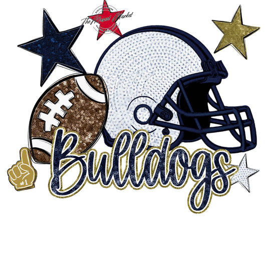 Bulldogs Football Embroidered Sequins Design-Navy & Gold