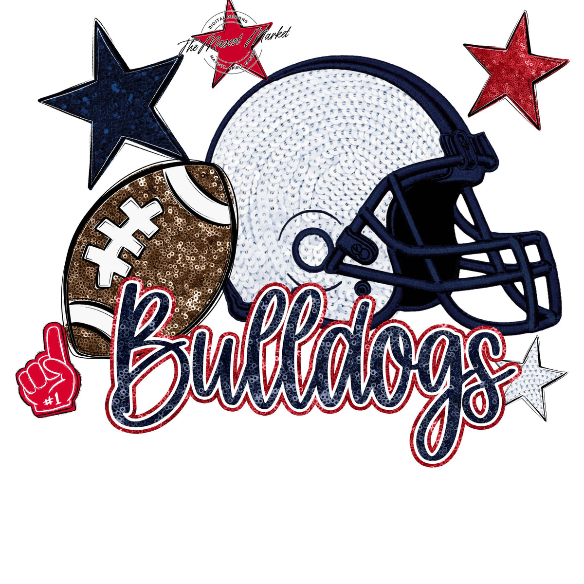 Bulldogs Football Embroidered Sequins Design-Navy & Red