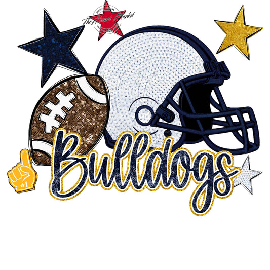 Bulldogs Football Embroidered Sequins Design-Navy & Yellow