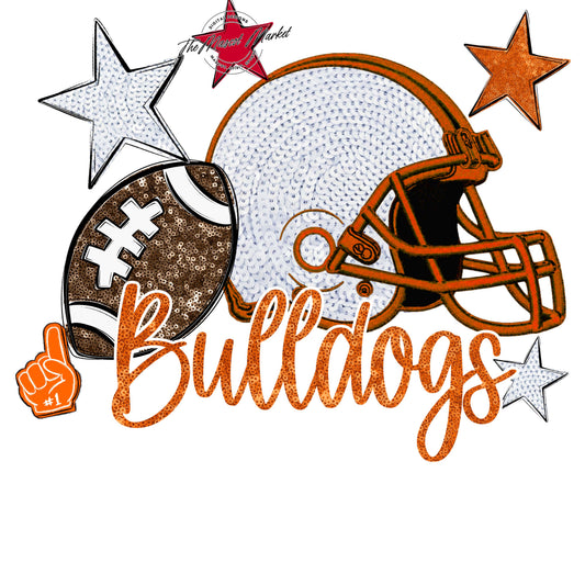 Bulldogs Football Embroidered Sequins Design-Orange