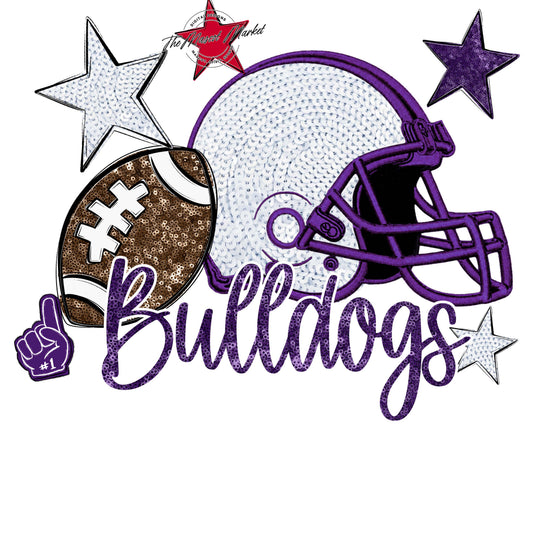 Bulldogs Football Embroidered Sequins Design-Purple