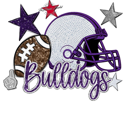 Bulldogs Football Embroidered Sequins Design-Purple & Grey