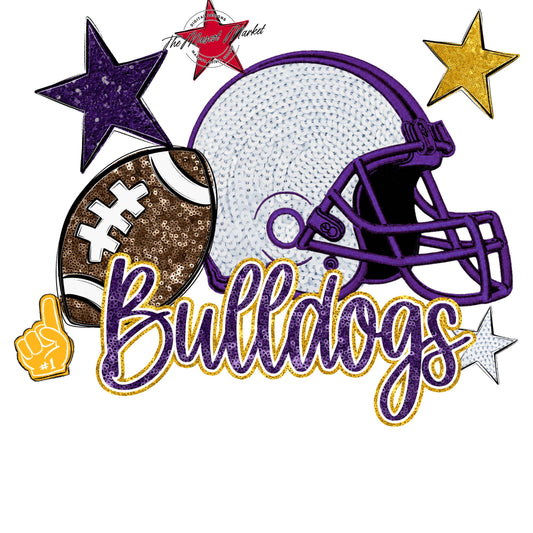 Bulldogs Football Embroidered Sequins Design-Purple & Yellow