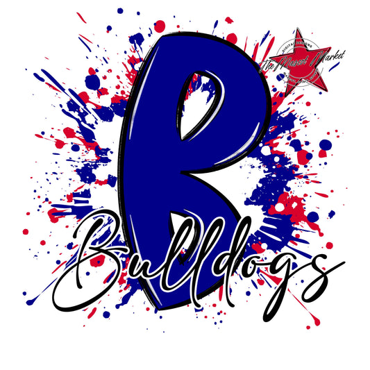 Bulldogs Mascot Splatter-Blue & Red