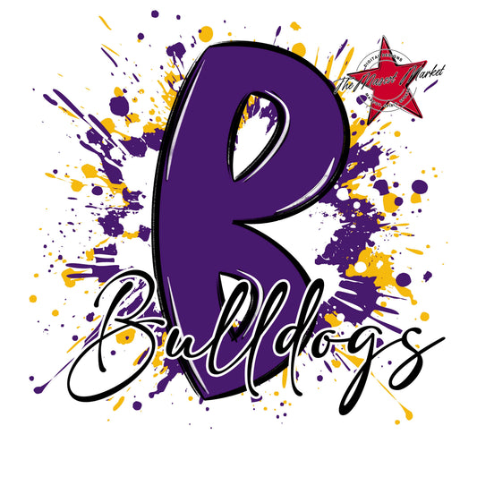 Bulldogs Mascot Splatter-Purple & Yellow