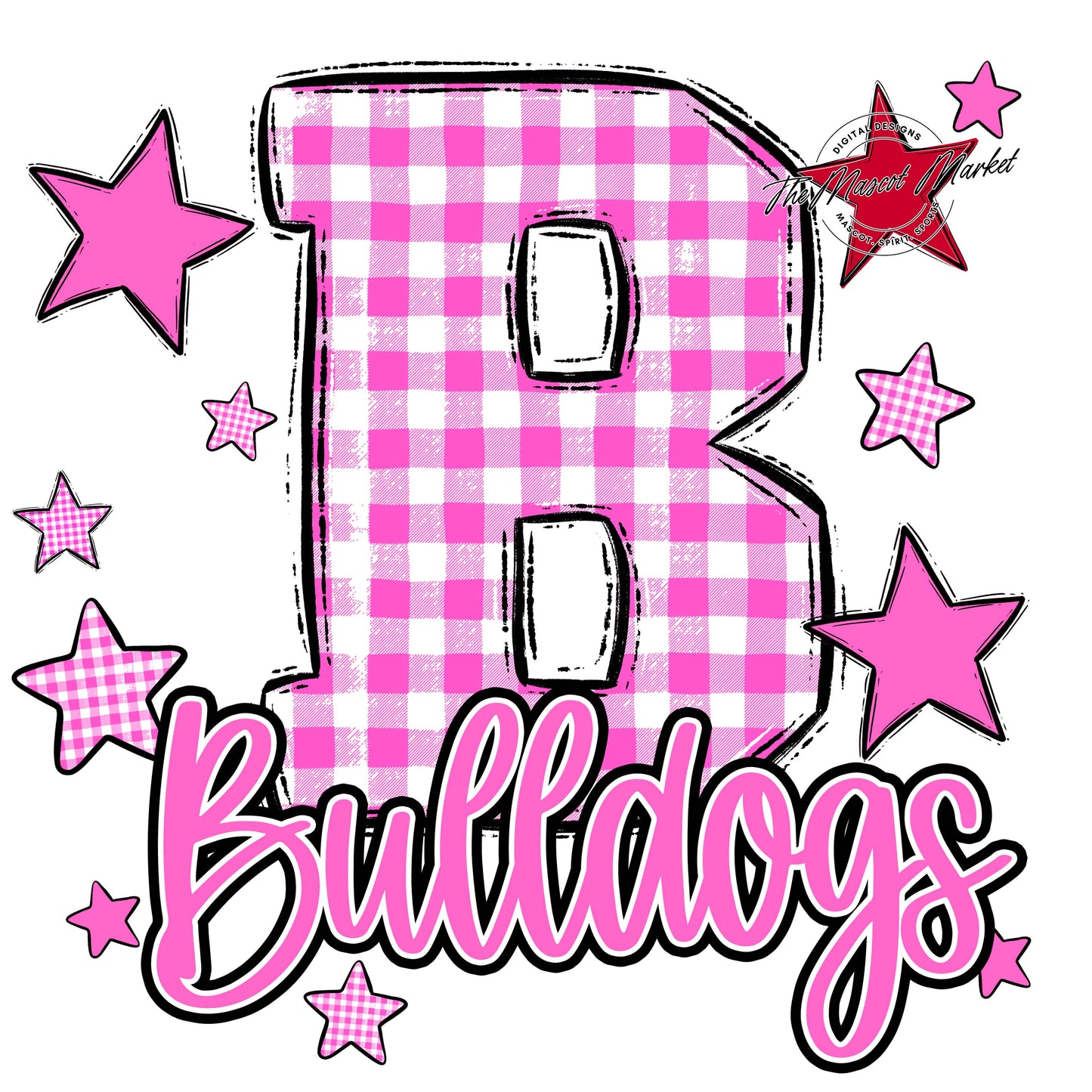 Bulldogs Plaid Star Design-Baby Pink