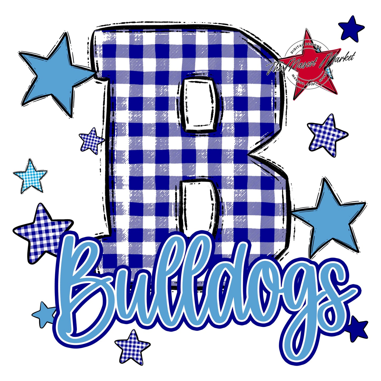 Bulldogs Plaid Star Design-Blue & Carolina Blue