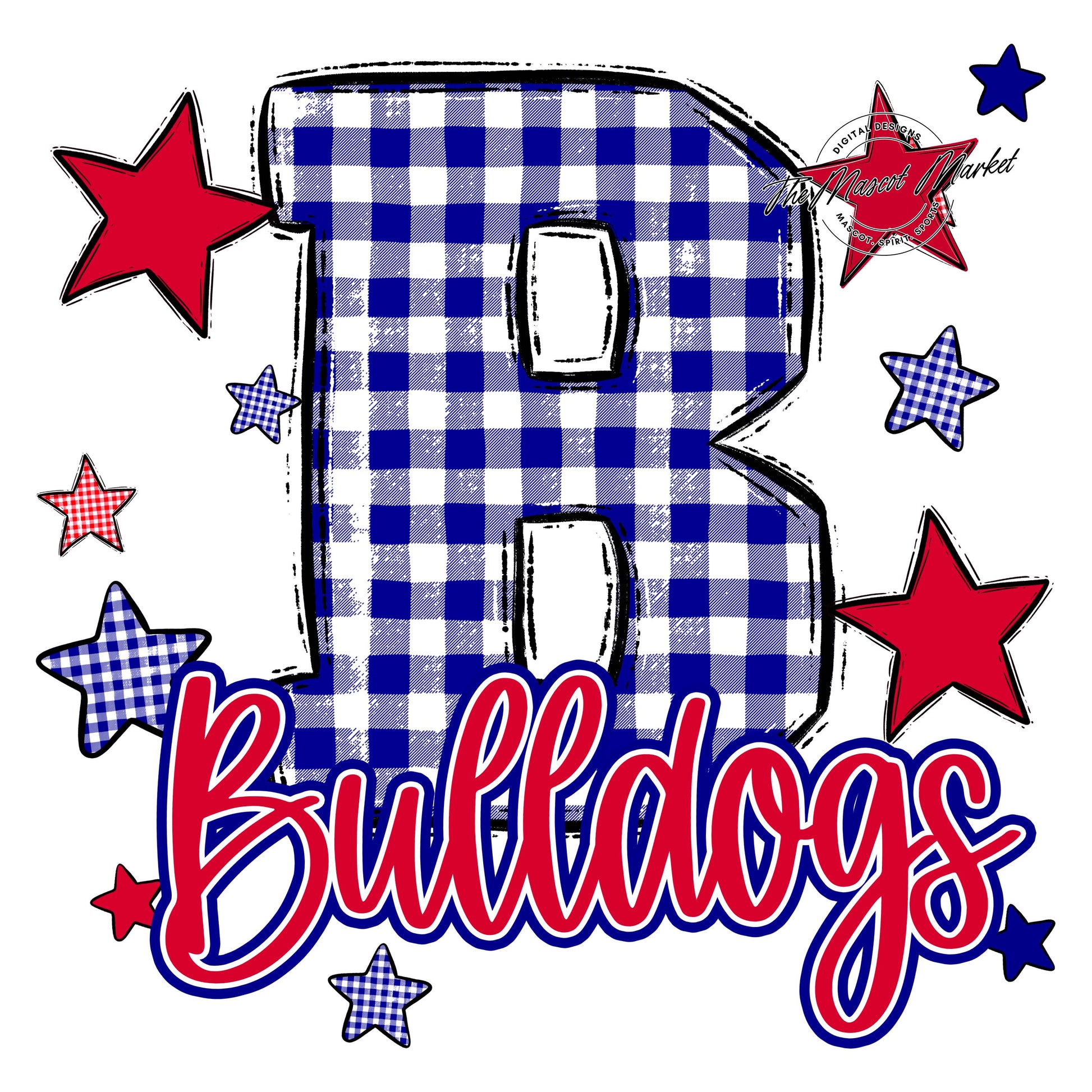 Bulldogs Plaid Star Design-Blue & Red
