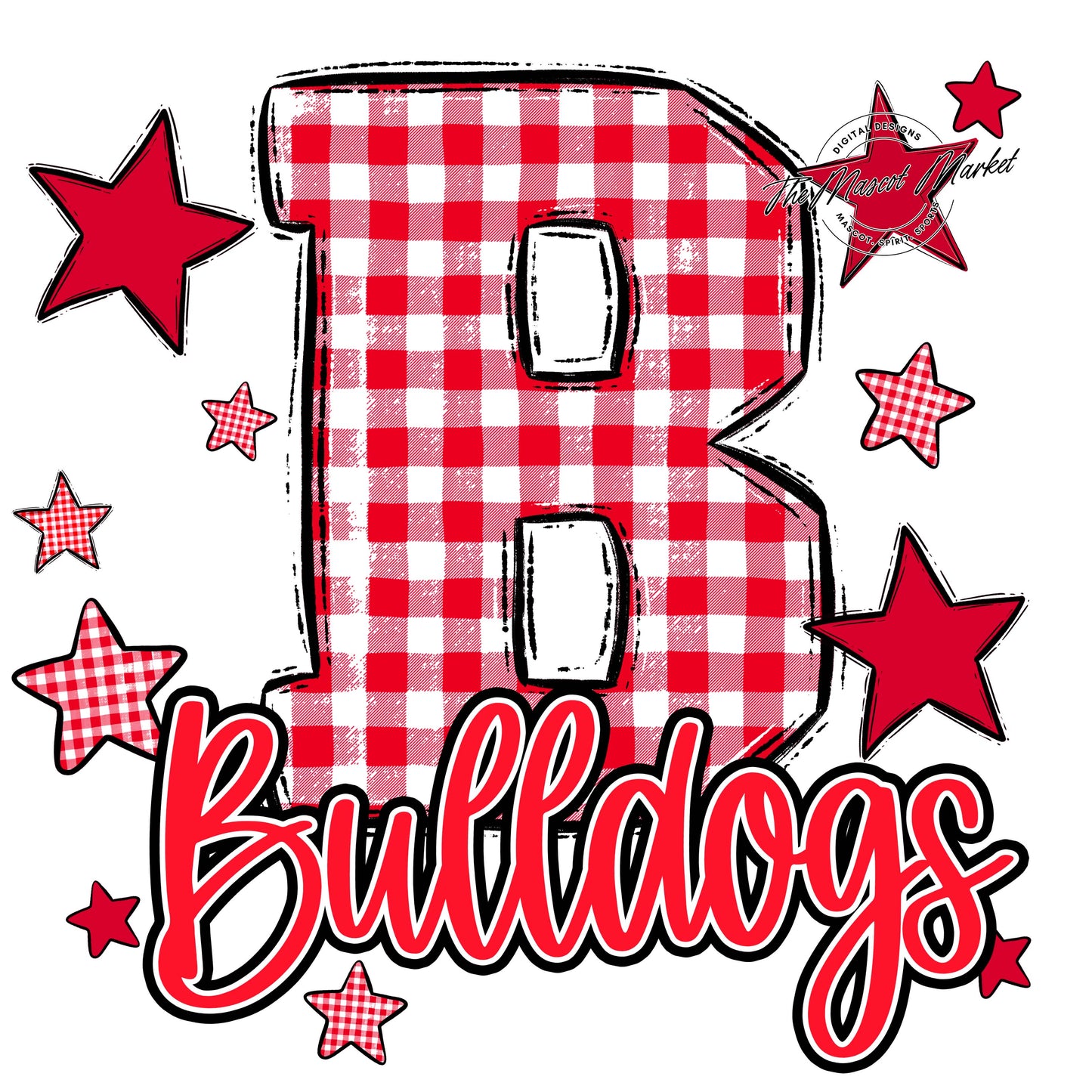 Bulldogs Plaid Star Design-Bright Red