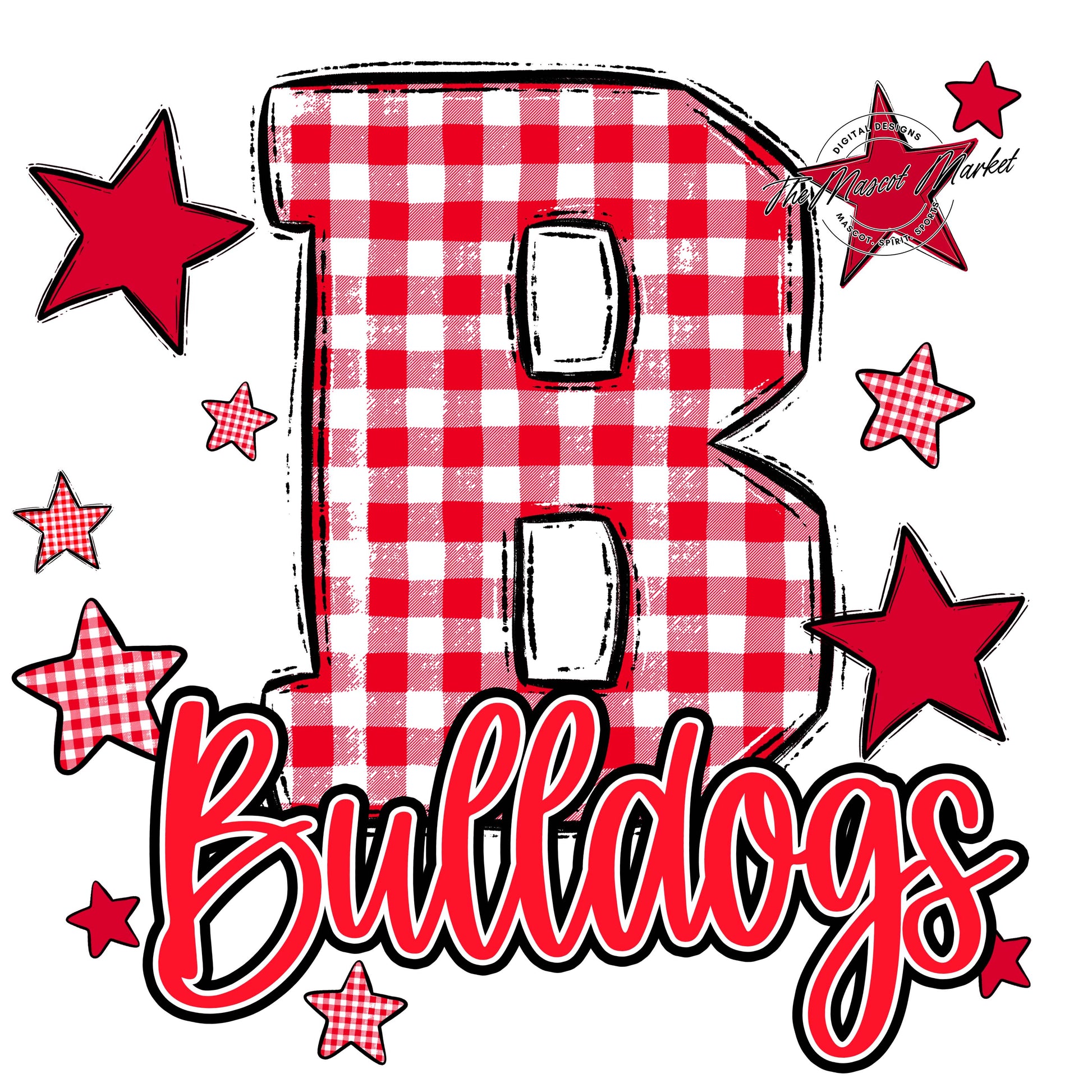 Bulldogs Plaid Star Design-Bright Red